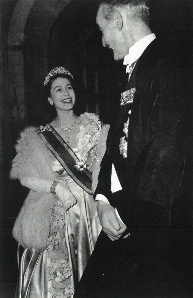 The Princess Elizabeth is greeted by Master Treasurer Henry MacGeagh, Wednesday 22 November 1950
